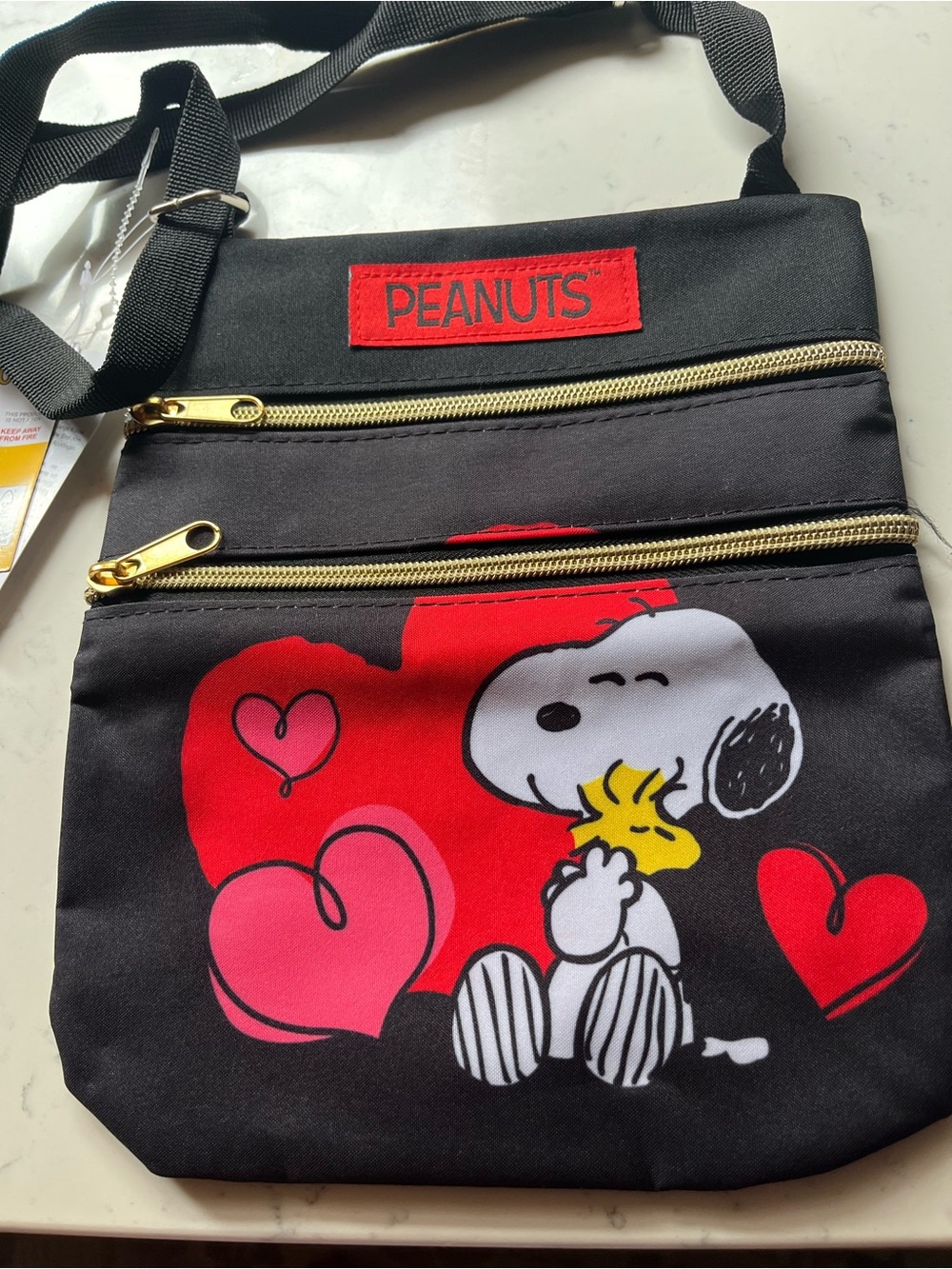 Peanuts Snoopy & Woodstock Crossbody Bag in Black, Red, Pink
